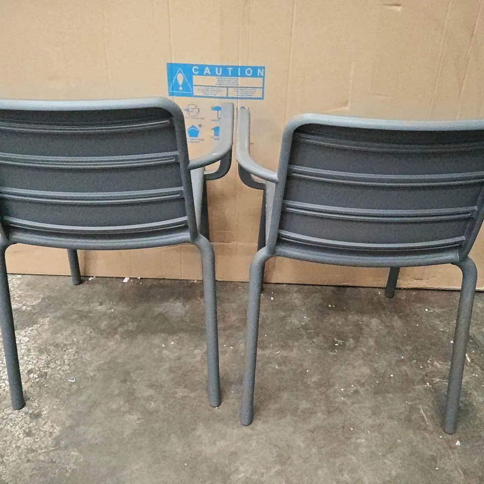 PAIR OF GREY PLASTIC OUTDOOR CHAIRS