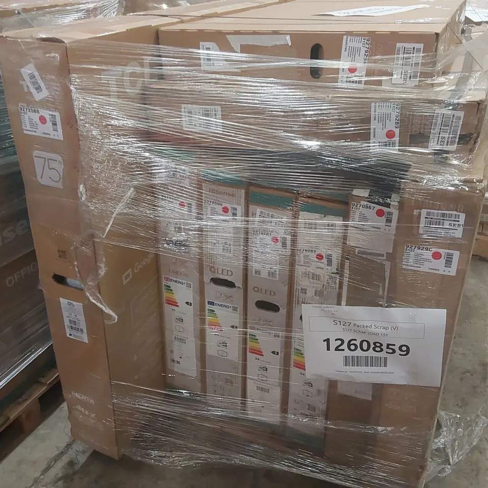 PALLET CONTAINING A LARGE QUANTITY OF ASSORTED DAMAGED TVs