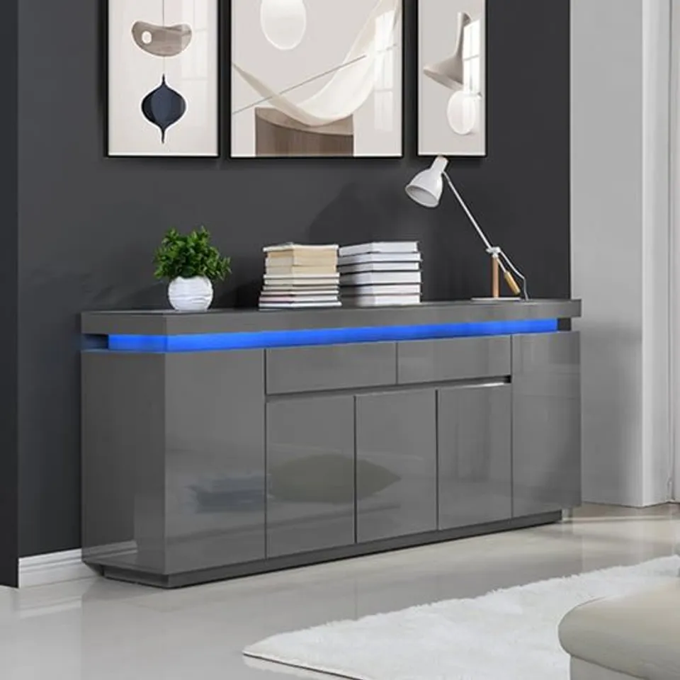 BOXED ODESSA LARGE GREY GLOSS SIDEBOARD 2 DRAWER 5 DOOR INCOMPLETE BOX 3 / 3 ONLY , NO BOX 1 AND 2