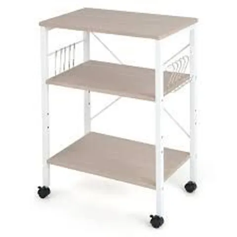 BOXED 3-TIER UTILITY CART STORAGE TROLLEY WITH 10 REMOVABLE HOOKS