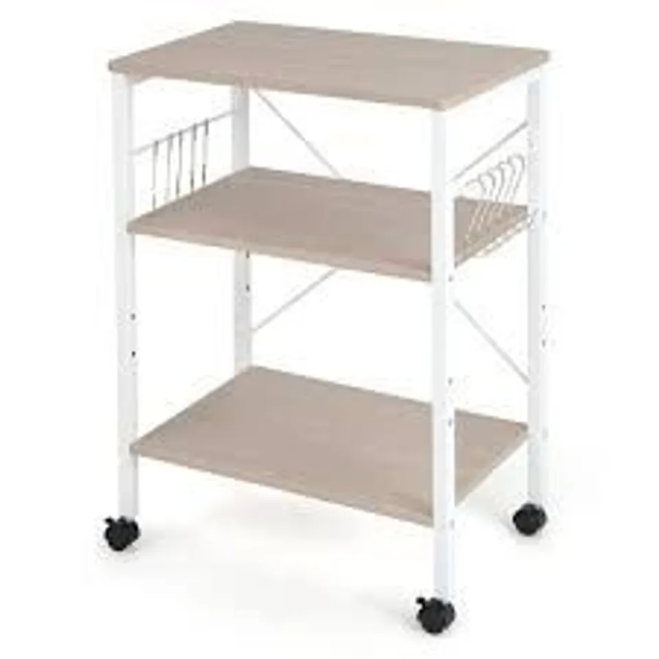 BOXED 3-TIER UTILITY CART STORAGE TROLLEY WITH 10 REMOVABLE HOOKS