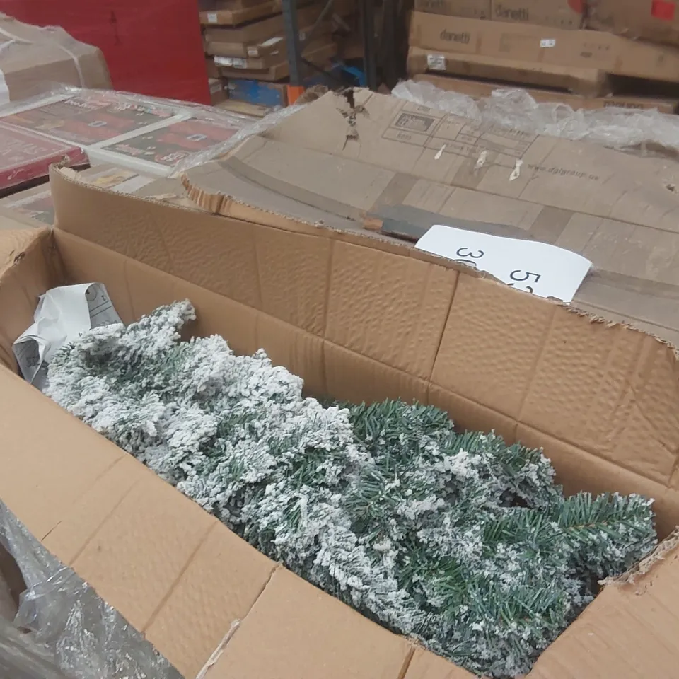 PALLET CONTAINING A VERY LARGE QUANTITY OF ARTIFICIAL SNOW FLOCKED CHRISTMAS TREES