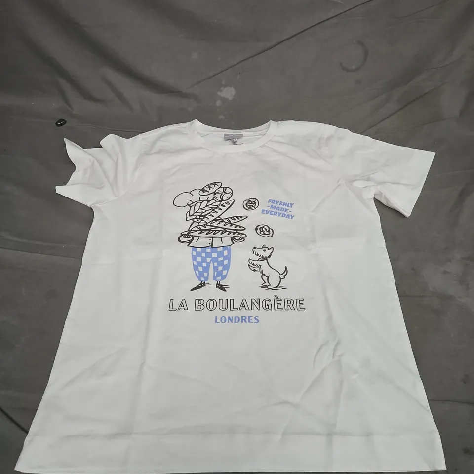 OLIVER BONAS WHITE GRAPHIC T-SHIRT – UK 10