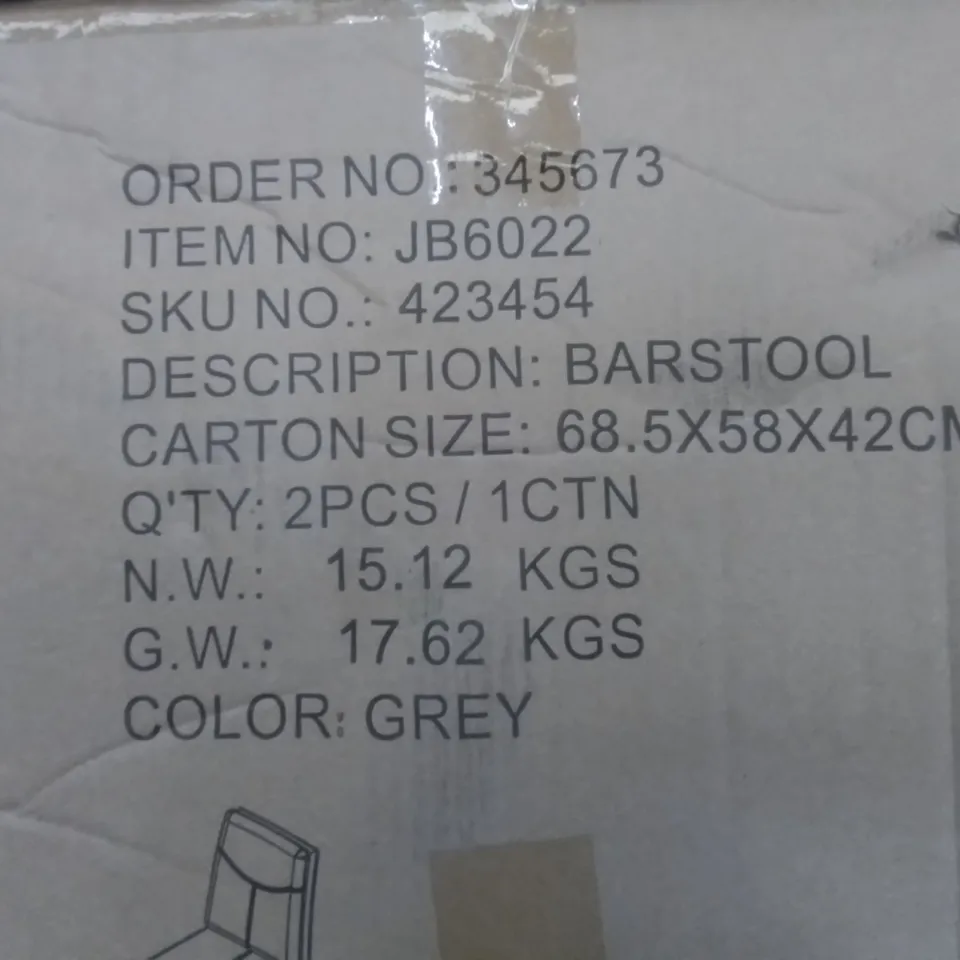 BOXED SET OF 2 BAR STOOLS IN GREY (1 BOX)
