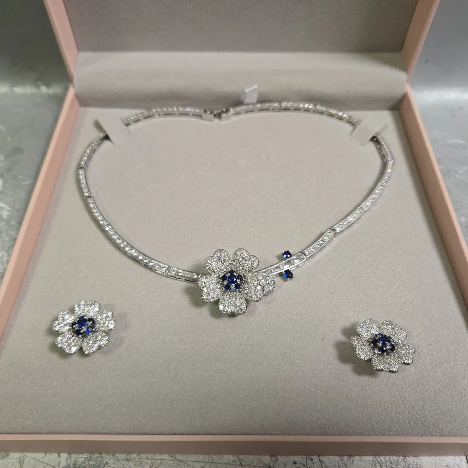 DIAMONIUE DIAMANTE SILVER CHOKER NECKLACE AND EARRING SET