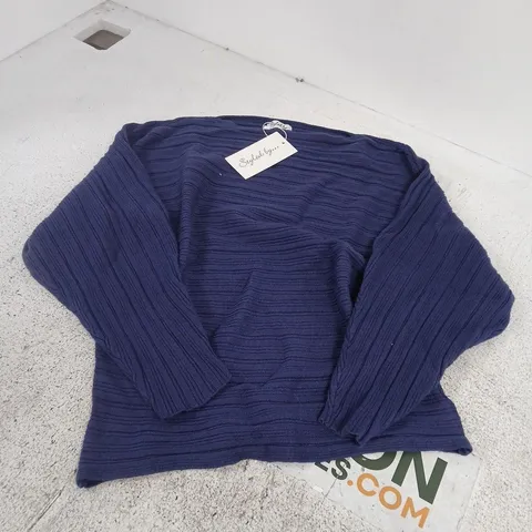 BLUE RIBBED KNIT TOP – WOMEN'S