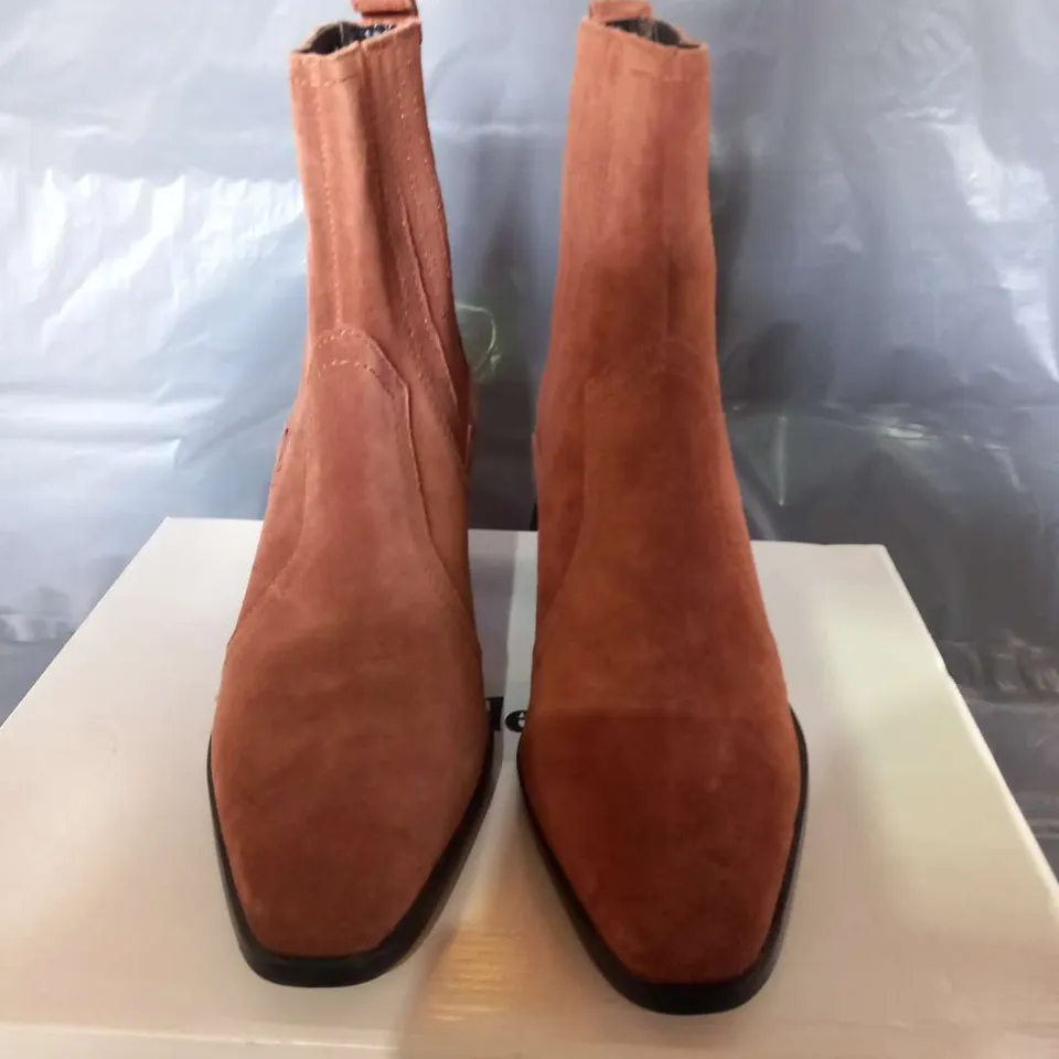 BOXED SOLEA FARES BROWN SUEDE ANKLE BOOTS SIZE 6