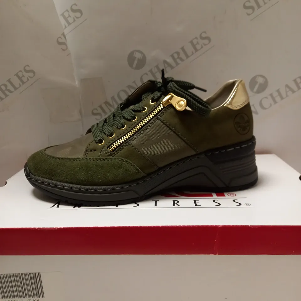 RIEKER KHAKI WEDGE TRAINERS - SIZE 4