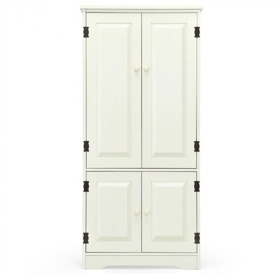 BOXED COSTWAY ACCENT FLOOR STORAGE CABINET W/ ADJUSTABLE SHELVES ANTIQUE 2-DOOR - CREAM/WHITE