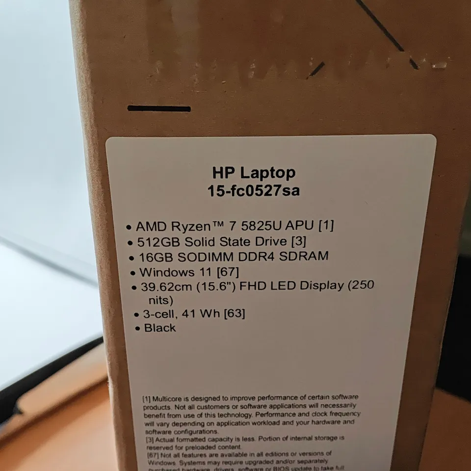 BOXED HP AMD RYZEN 7 5000 SERIES LAPTOP IN BLACK - 15-FC0527SA