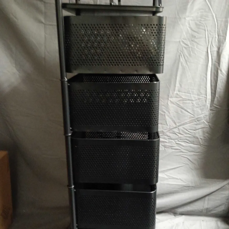 INDUSTRIAL BLACK METAL SHELVING UNIT WITH PERFORATED PANELS