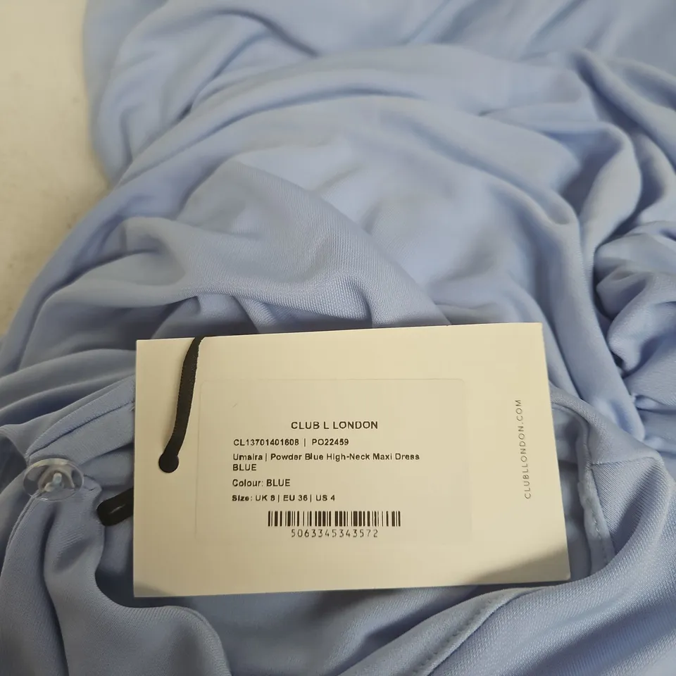 CLUB L LONDON POWDER BLUE HIGH-NECK MAXI DRESS – UK 8 (EU 36, US 4)