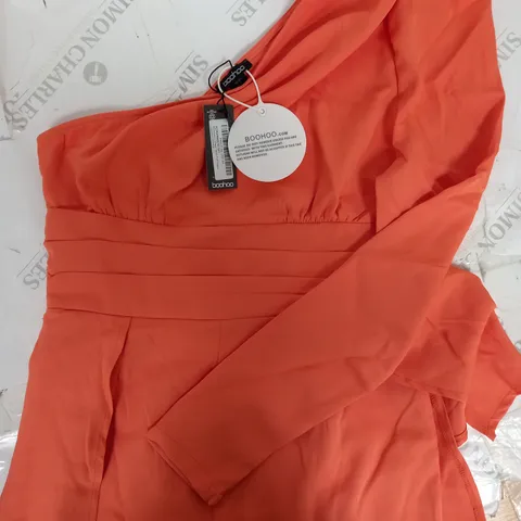 BOOHOO ASYMMETRIC ORANGE DETAIL JUMPSUIT SIZE 12