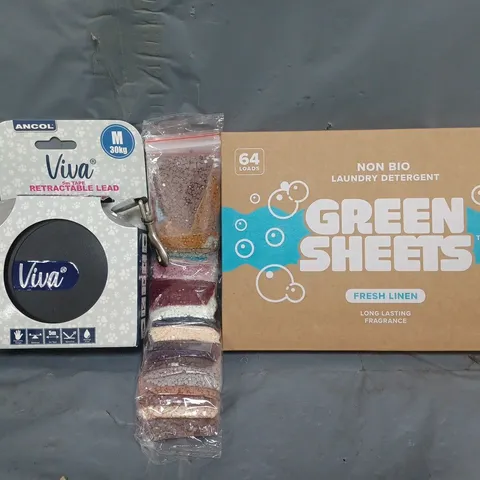 APPROXIMATELY 10 ASSORTED HOUSEHOLD ITEMS TO INCLUDE VIVA RETRACTABLE LEAD, LAUNDRY DETERGENT, ETC