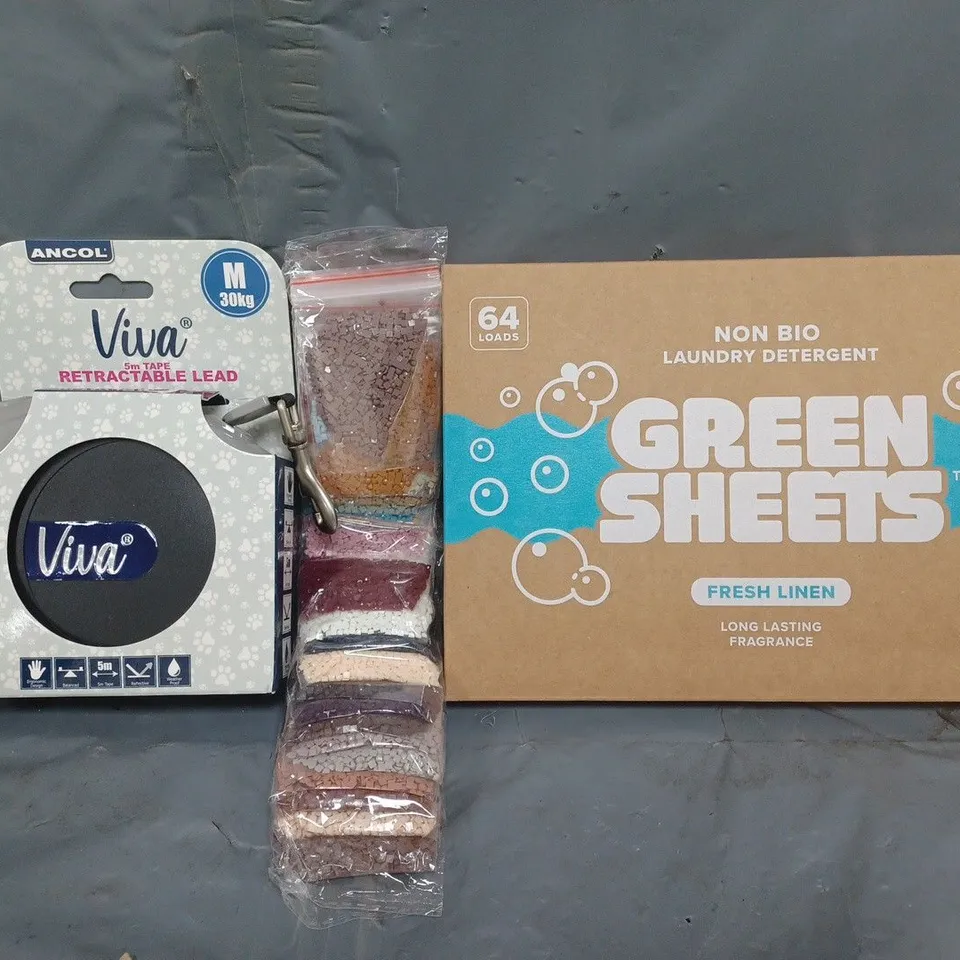 APPROXIMATELY 10 ASSORTED HOUSEHOLD ITEMS TO INCLUDE VIVA RETRACTABLE LEAD, LAUNDRY DETERGENT, ETC