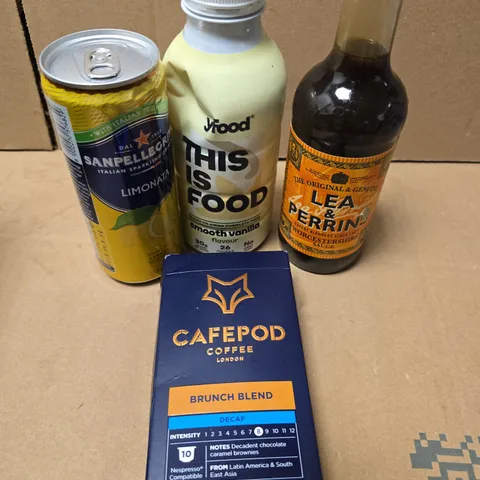 APPROXIMATELY 10 ASSORTED FOOD/DRINK PRODUCTS TO INCLUDE LEA & PERRINS, CAFEPOD, YFOOD ETC 