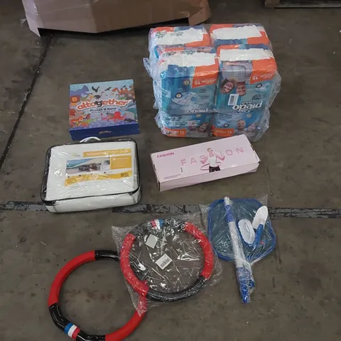 PALLET CONTAINING ASSORTED HOUSEHOLD PRODUCTS INCLUDING PACKS OF PREDO ADULT DIAPERS, FAMILY BOARD GAME, OUTDOOR SUN COVER ETC