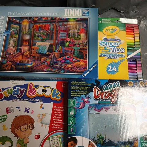 LOT OF 8 ASSORTED TOYS AND CRAFT ITEMS TO INCLUDE AQUA DRAGONS, CRAYOLA FELTS AND STUDY BOOK