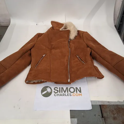 MISS SELFRIDGE TAN SUADE JACKET - UK 14