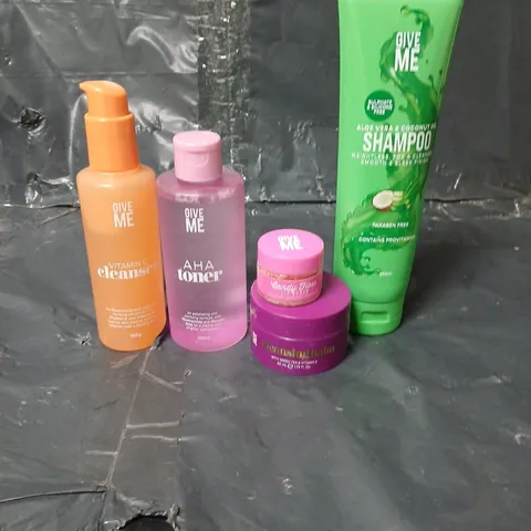APPROXIMATELY 20 GIVE ME HAIR AND BODY PRODUCTS TO INCLUDE SHAMPOO, TONER AND LIP SCRUB