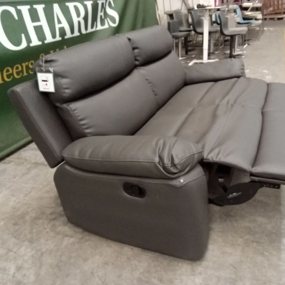 EDISON 3 SEATER LUXURY FAUX LEATHER MANUAL RECLINER SOFA - CHARCOAL RRP £799