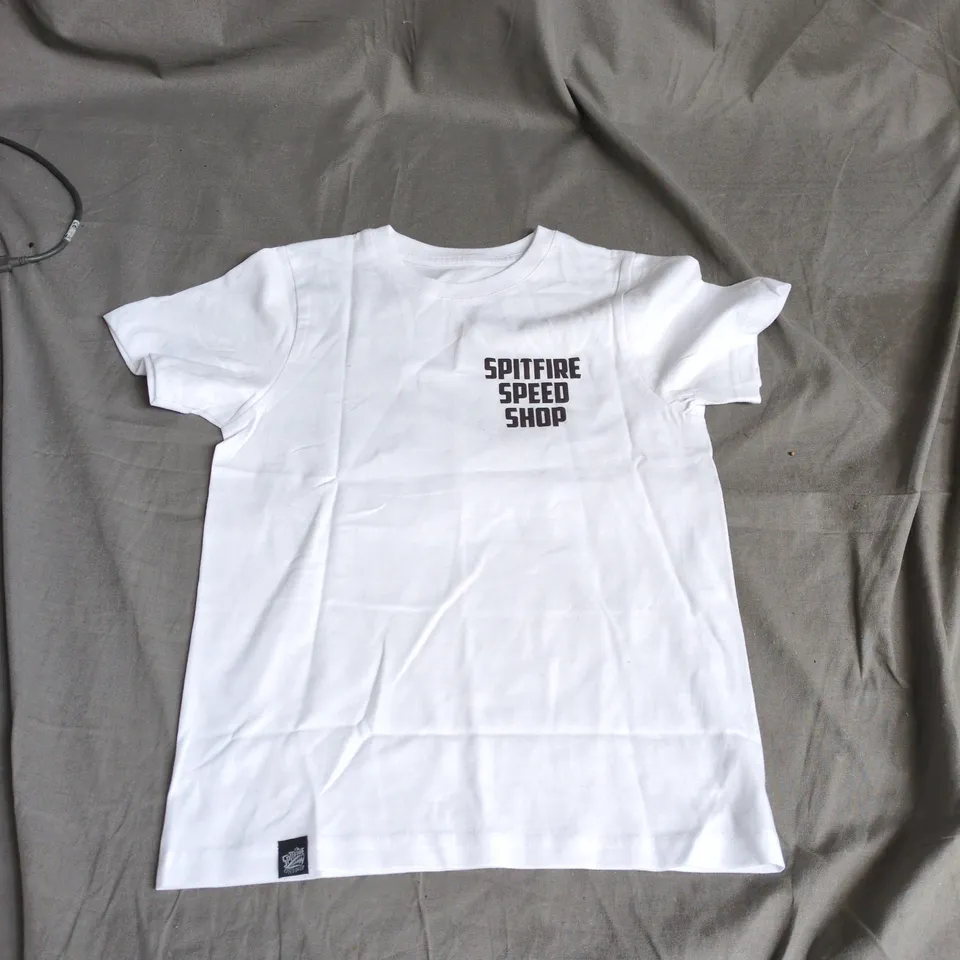 SPITFIRE SPEED SHOP KIDS T-SHIRT – WHITE, UK AGE 9–11 (134–146 CM)