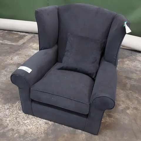 DESIGNER WINGED EASY CHAIR CHARCOAL FABRIC