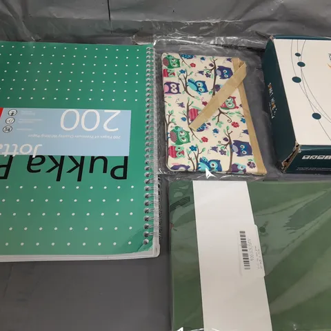 LOT CONTAINING VARIOUS HOUSEHOLD ITEMS TO INCLUDE; NOTEBOOKS , PENCIL CASES , FOOD JAR , ETC