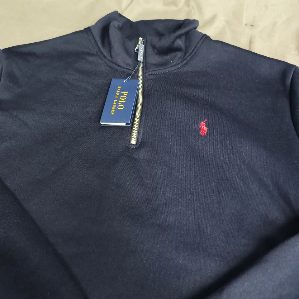 RALPH LAUREN POLO NAVY ZIP-NECK KNIT TOP - LARGE