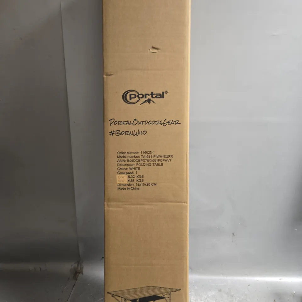 BOXED PORTAL OUTDOORS GEAR FOLDING TABLE IN WHITE 