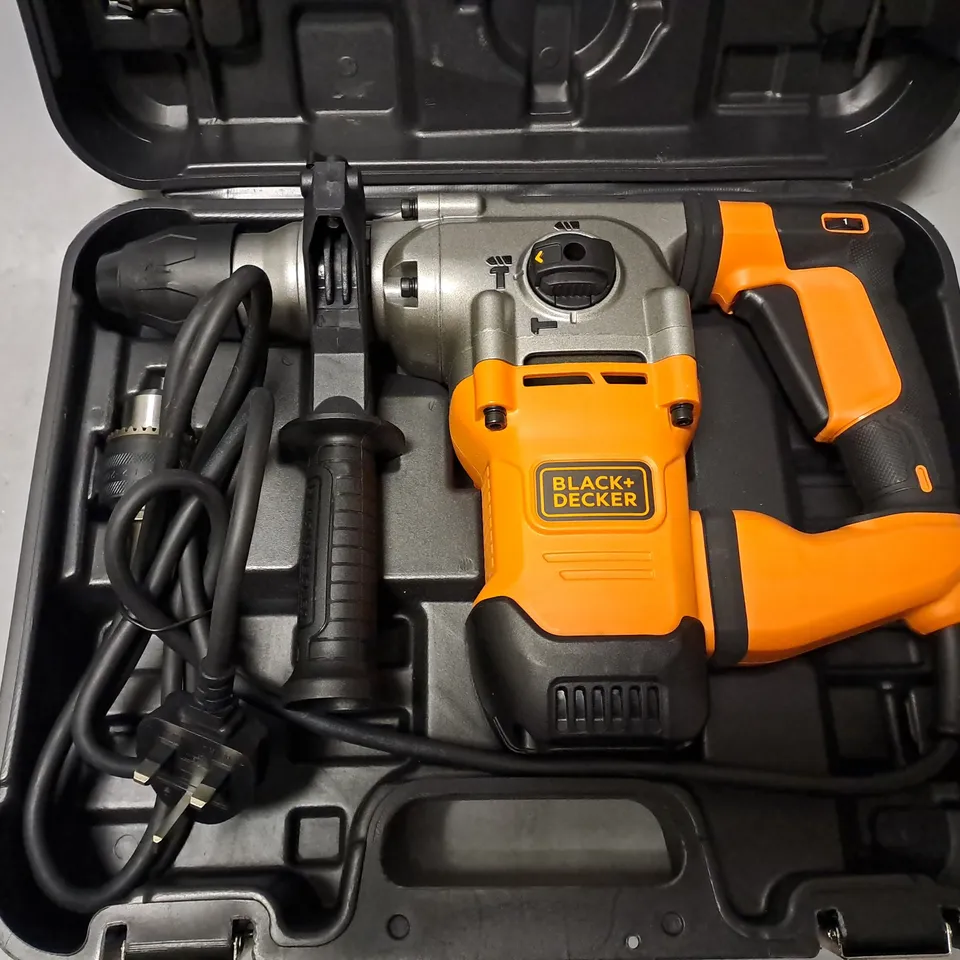 BOXED BLACK + DECKER HAMMER DRILL 1250W CORDED SDS-PLUS WITH KIT BOX