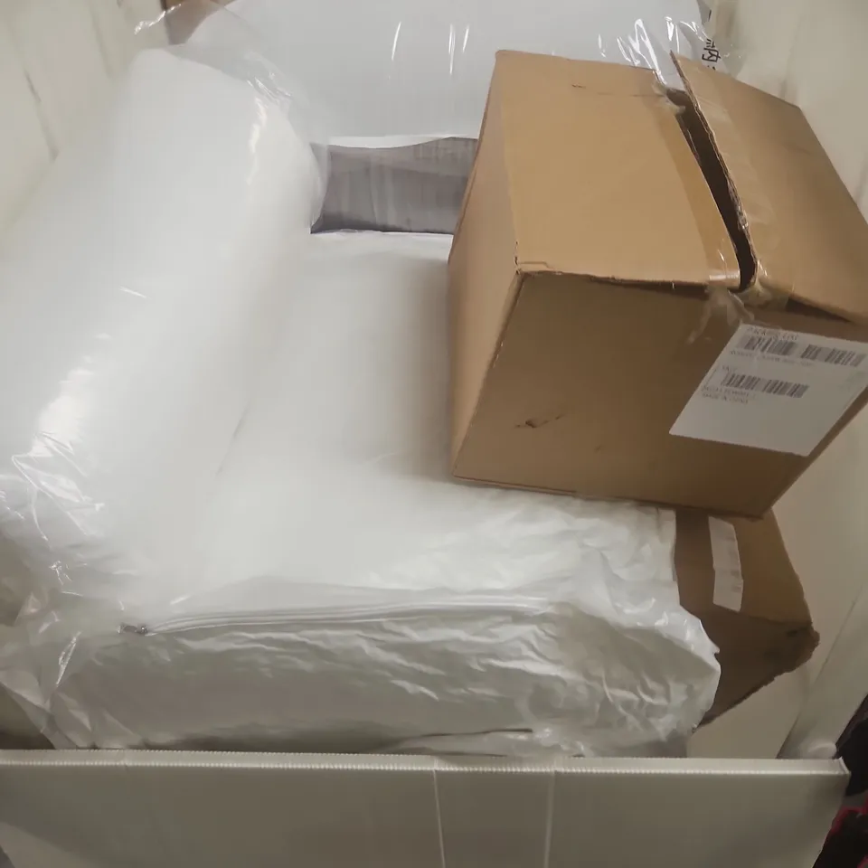 APPROXIMATELY 15 ASSORTED ITEMS TO INCLUDE PILLOWS, PLASTIC STORAGE CONTAINERS, RUBBER BROOM, ETC