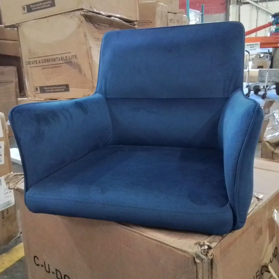 BOXED EBERN SET OF TWO BLUE SOFT VELVET UPHOLSTERED DINING CHAIRS