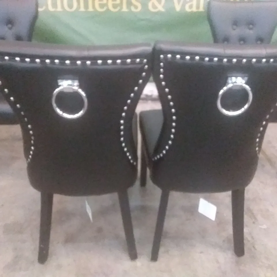 SET OF 4 NEW KENSINGTON BLACK LEATHER BUTTON BACK DINING CHAIRS (BLACK LEG)