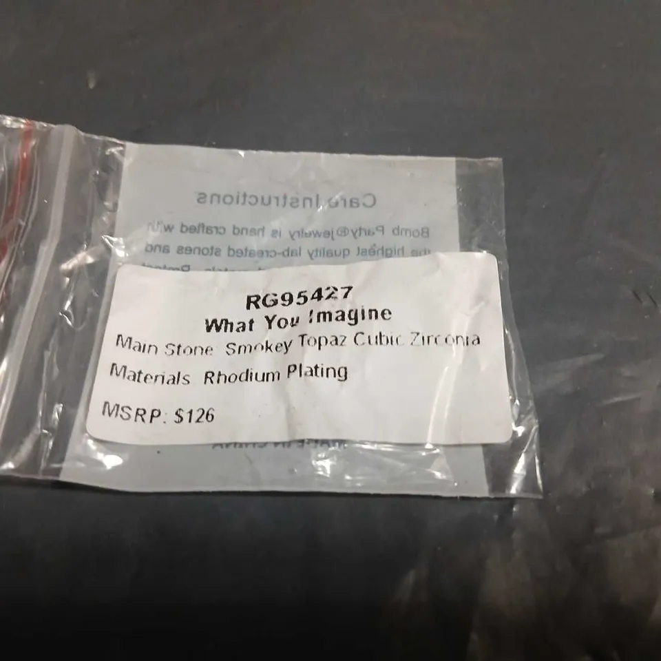 WHAT YOU IMAGINE SMOKY TOPAZ RING WITH CUBIC ZIRCONIA ACCENTS, RHODIUM PLATED