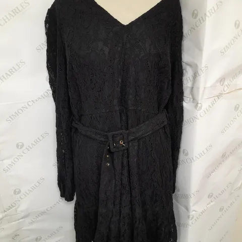 POUR MOI LORENA CORDED LACE FITTED DRESS WITH BELT IN BLACK SIZE 16