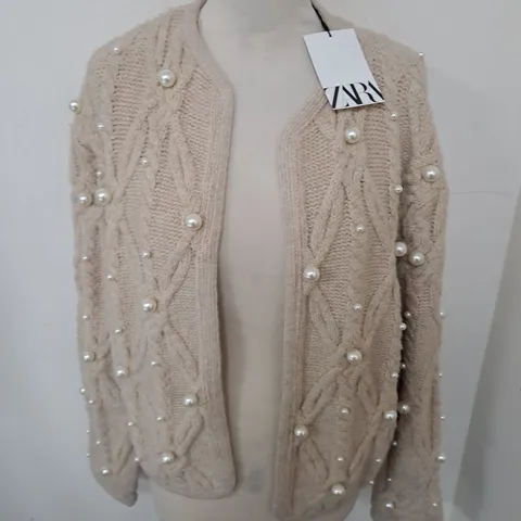ZARA OPEN FRONT PEARL EMBELLISHED CARDIGAN - UK M