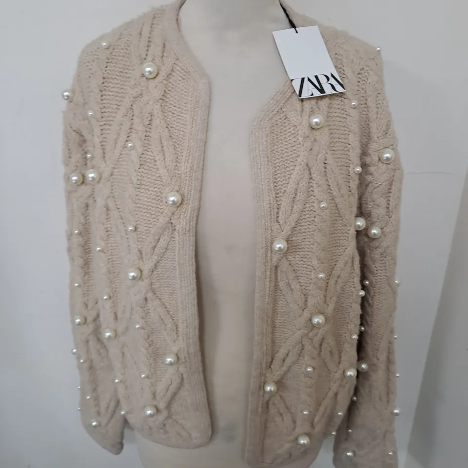 ZARA OPEN FRONT PEARL EMBELLISHED CARDIGAN - UK M
