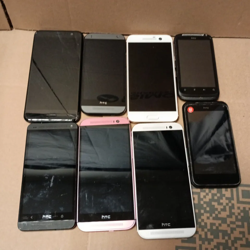 APPROXIMATELY 20 ASSORTED USED PHONES AND PHONE PARTS TO INCLUDE HTC 0P8B200, HTC 2PZC100, HTC PN07100, ETC