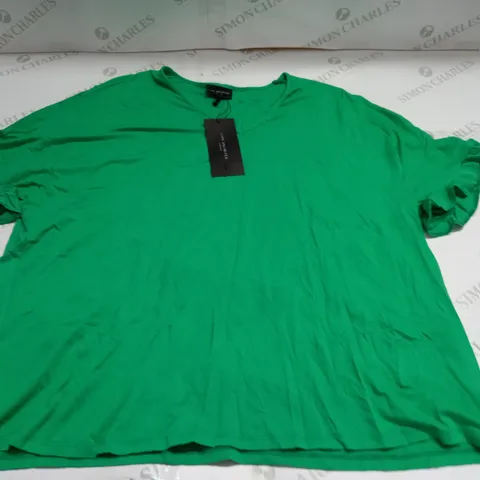 LIVE UNLIMITED FRILL SLEEVE JERSEY TOP IN GREEN - UK 20