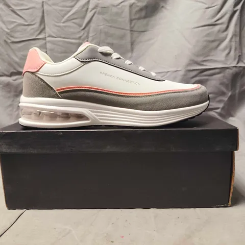 BOXED PAIR OF FRENCH CONNECTION TRAINERS IN GREY/PINK SIZE UK 7