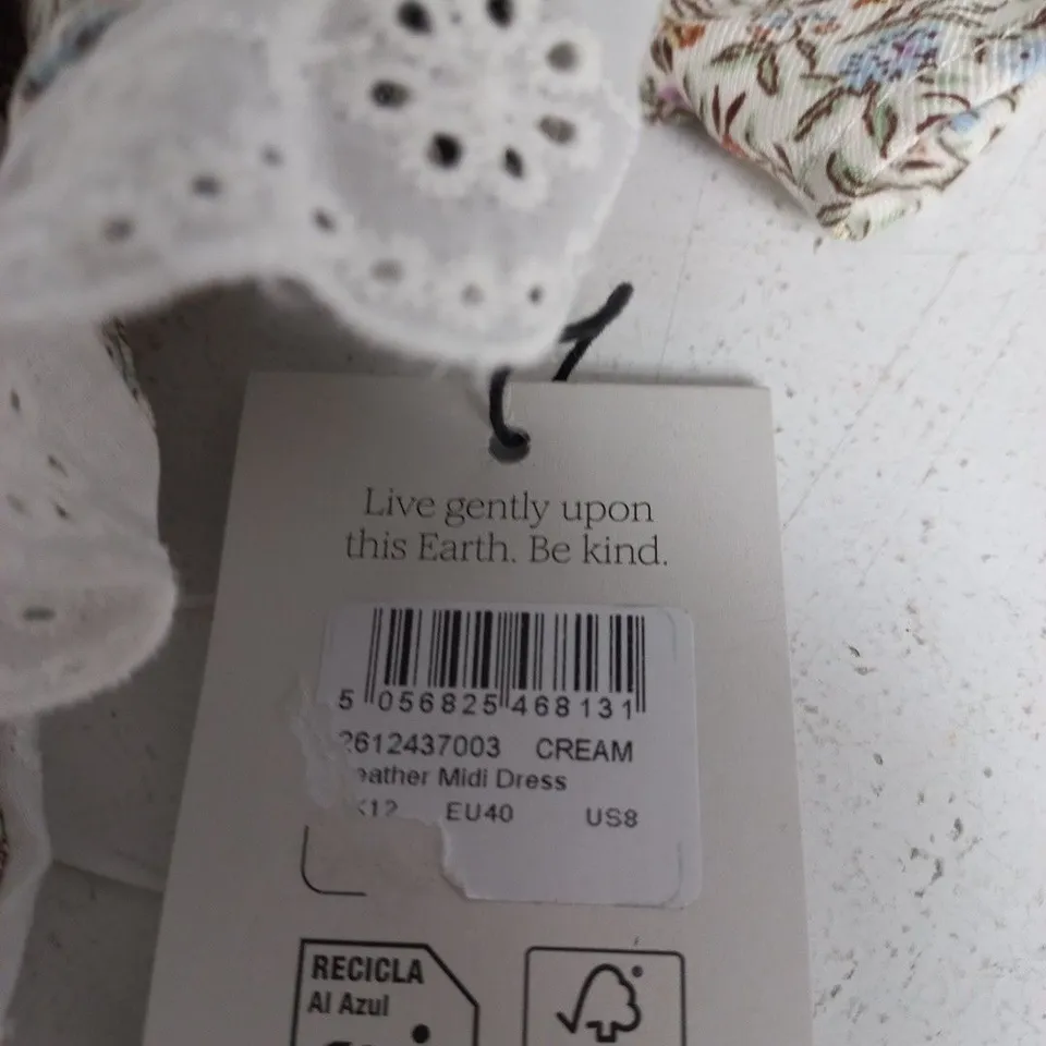 NOBODYS CHILD HEATHER CREAM FLORAL MIDI DRESS, UK 12 (EU40, US8)