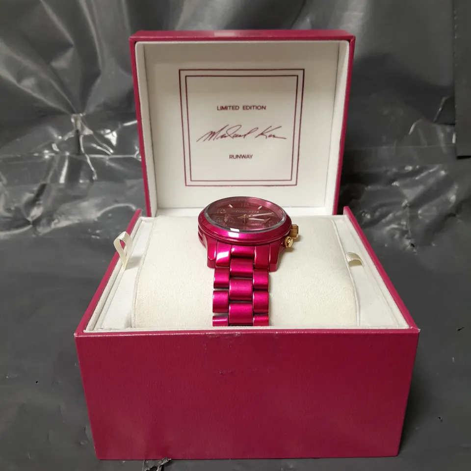 MICHAEL KORS LIMITED EDITION RUNWAY CHRONOGRAPH DEEP PINK STAINLESS STEEL WATCH