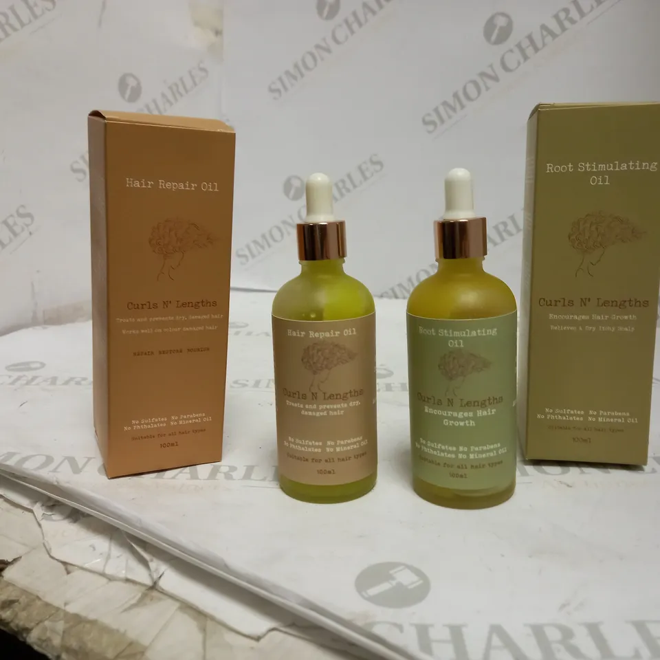 LOT OF TWO CURLS N' LENGTHS PRODUCTS TO INCLUDE HAIR REPAIR OIL AND ROOT STIMULATING OIL