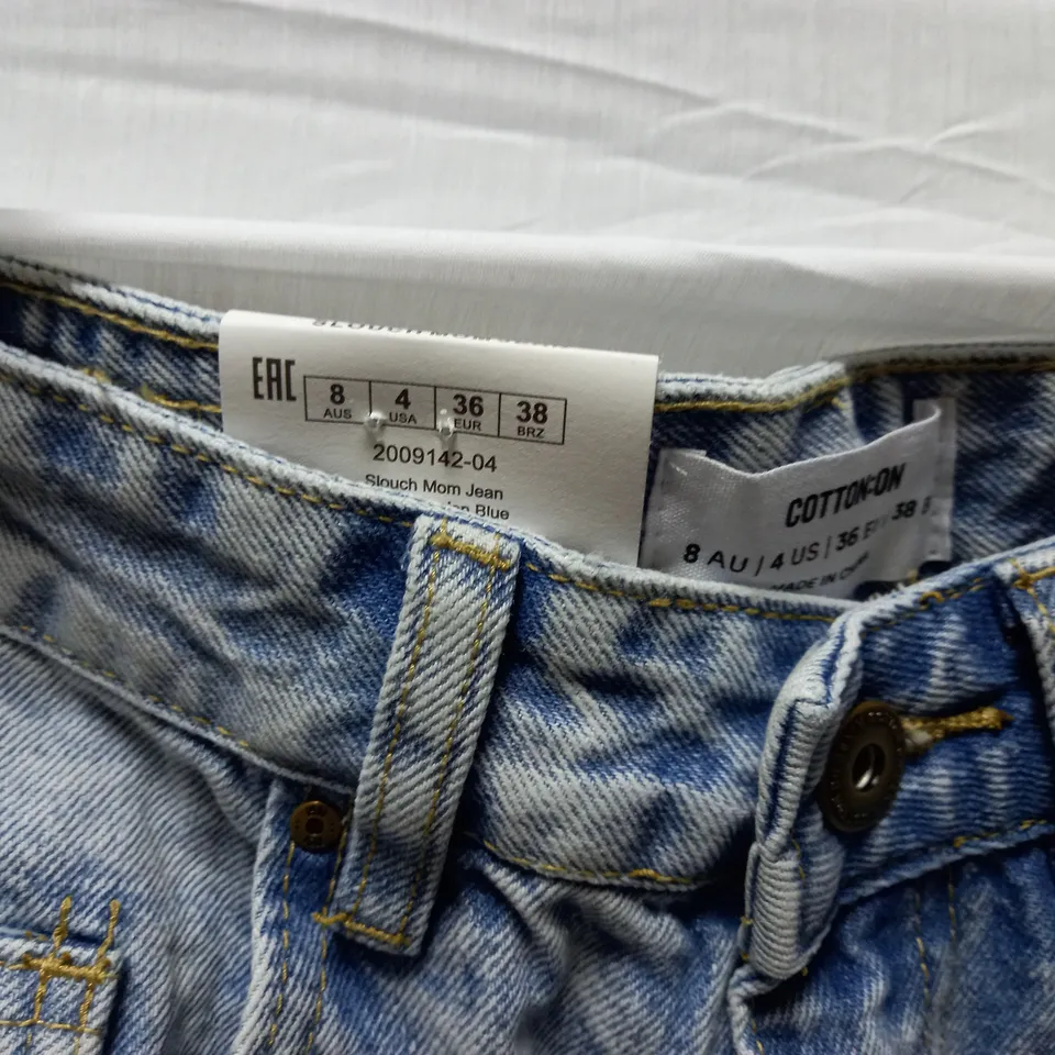 BOX OF APPROX 10 BRAND NEW COTTON:ON SLOUCH MOM JEANS - AVALON BLUE SIZE AUS 8