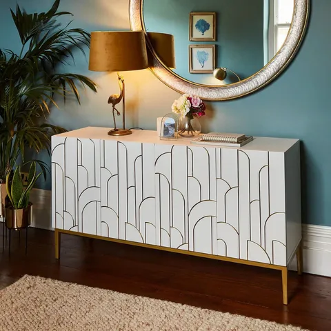 BOXED LAURA JAMES GATSBY 4 DOOR SIDEBOARD - SNOW (2 BOXES)