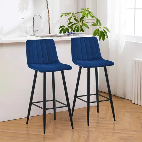 BOXED CUMMER BAR STOOLS [SET OF 2] - BLUE VELVET (1 BOX)