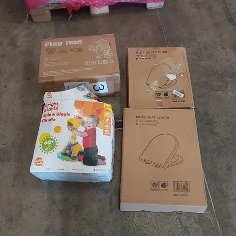 PALLET OF ASSORTED HOUSEHOLD GOODS AND PRODUCTS TO INCLUDE; TOILET SEATS, KIDS TOYS, PLAY MATS ETC