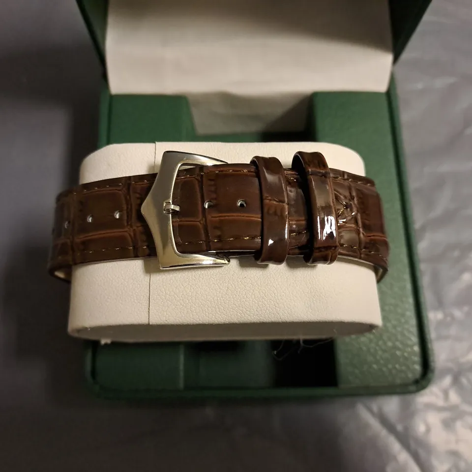 FRANK SCHMIDT BLACK DIAL GENTS WATCH WITH BROWN LEATHER STRAP