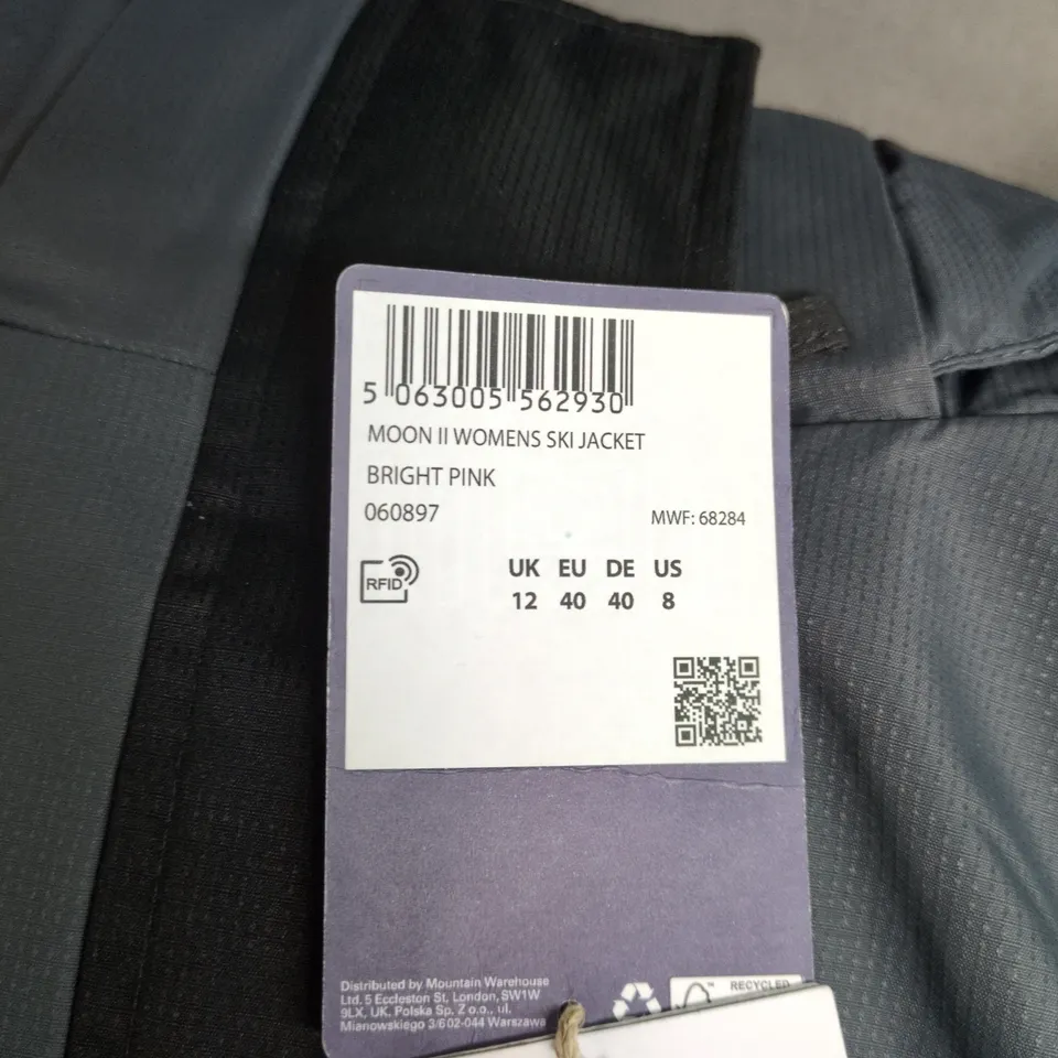 MOUNTAIN WAREHOUSE UK 12 MOON II WOMEN'S SKI JACKET – BRIGHT PINK AND BLACK